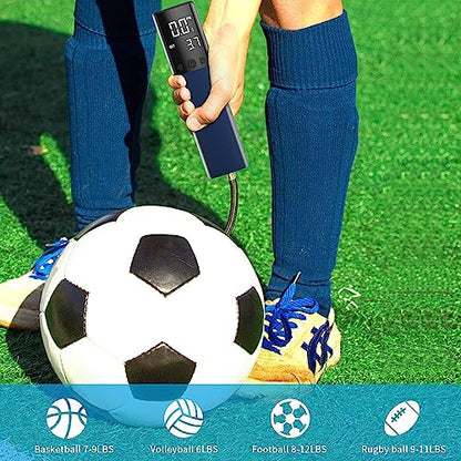Pumteck Electric Ball Pump, Smart Air Pump Portable Fast Ball Inflation with Precise Pressure Gauge and Digital LCD Display for Football Basketball Volleyball Football - color: Dark Blue