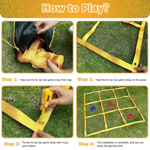 Tic Tac Toe Game - 4ft x 4ft Outdoor Yard Giant Tic Tac Toe for Backyard, Camping, Lawn, Portable No Assembly Outdoor Bean Bag Toss Game for Family and Kids