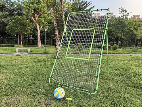 6-Angle Adjustable Volleyball Rebounder Net 7x4 ft with PU Volleyball and Stakes - Bounce Back Training Equipment for Practicing Volleying, Bumping, Spiking, Easy Set Up & Steady for Multi Sports