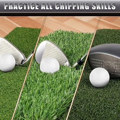 CHAMPKEY Double Sided Golf Chipping Net Come with Tri-Turf Hitting Mat and 12 Foam Golf Balls - 5 Ply-Knotless Netting Golf Targets System Ideal for Short and Long Distance Training (Standard Version)