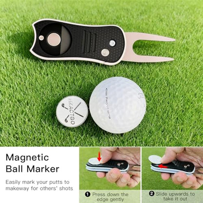 Golf Divot Repair Tool with Premium Metal Gift Box, Heavy Duty 2-Layer Stainless Steel & ABS, Thicker & Harder Prongs, Foldable, Magnetic Ball Marker,Green - color: Blue