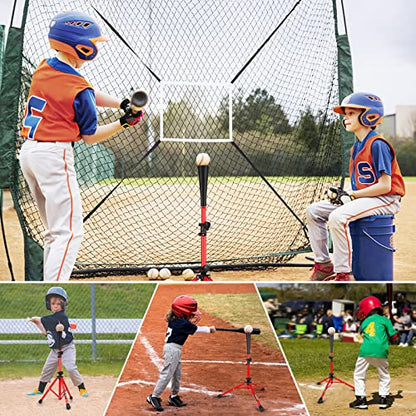 Baseball Tee Batting Tee Softball Tee Portable Travel Hitting Tee,Easy Adjustable Height,Stable Tripod Stand - color: Red