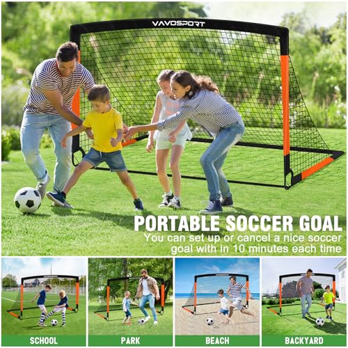 VAVOSPORT Kids Soccer Goals for Backyard Set, 2 of 4x3 / 6x4 ft Portable Soccer Goal Nets, Pop Up Mini Toddler Soccer Net Training Equipment & Ball, Cones for Ages 3-14, Outdoor Games Gifts for Kids