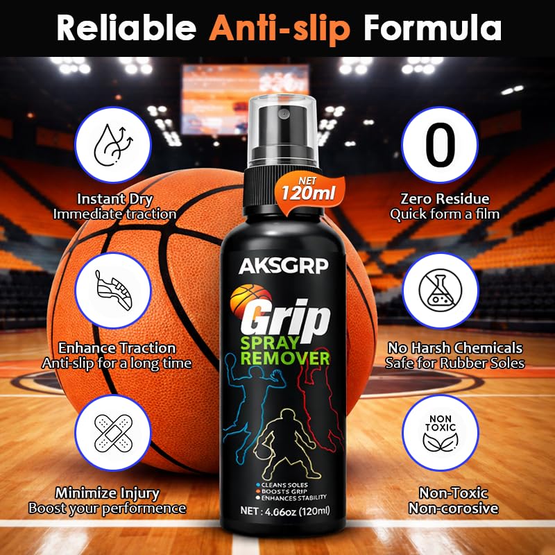 Grip Spray for Basketball Shoes- Anti Slip Sneaker Traction Spray for Rubber Soles, Court Grip Enhancer- Improve Sole Traction & Gym Floor Grip - Grip Spray Basketball Accessory - 4 Floz