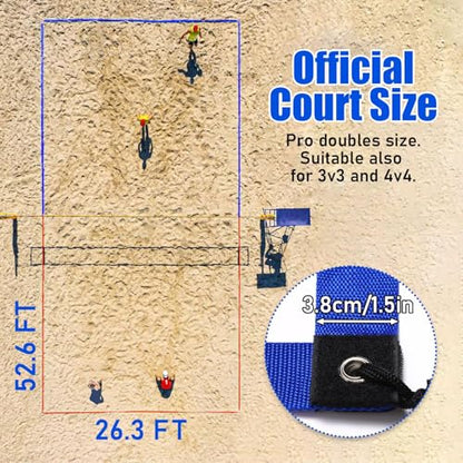 TOBWOLF Beach Volleyball Lines for Sand, Heavy Duty Volleyball Court Lines for Sand Beach Grass Backyard, 26.3' x 52.6' Portable Volleyball Boundary Lines with Metal Anchors & Sandbags