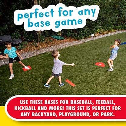 Franklin Sports Field Day Baseball Base Set - Throw Down Rubber Bases for Baseball + Softball with Home Plate - Portable Backyard Baseball, Softball, Kickball Bases - Easy Set Up Rubber Base Set Red