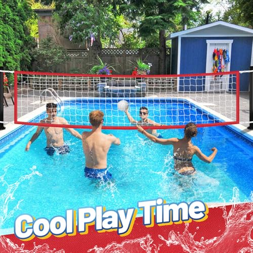 Durable PE Pool Volleyball Net Replacement - Adjustable 15-31.4Ft Width, 3Ft Height (Net Only) - color: Red