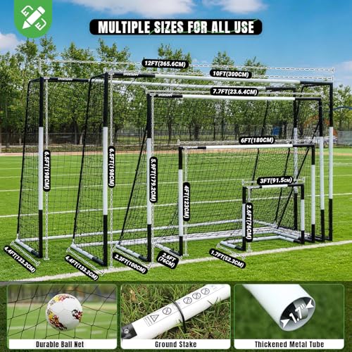 Heavy Duty Soccer Goal 2.6x3|4x6|6x8|6.5x10|6.5x12FT, All-Weather Steel Frame Tool-Free Quick Assembly Football Training Goal, Multi-Size Backyard & Match Equipment with Ground Stakes - size: M | 123x180cm