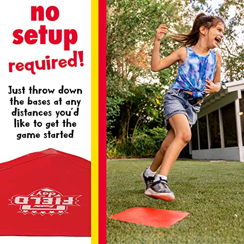 Franklin Sports Field Day Baseball Base Set - Throw Down Rubber Bases for Baseball + Softball with Home Plate - Portable Backyard Baseball, Softball, Kickball Bases - Easy Set Up Rubber Base Set Red