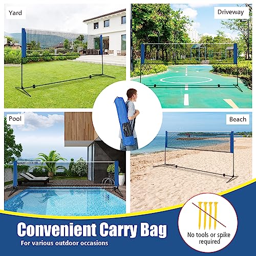 Goplus Portable Badminton Net Set, 10FT/ 14FT Volleyball Pickleball Net with 2.7FT-5FT Adjustable Height, 2 Shuttlecocks, Carrying Bag for Backyards, Beach, Driveway, Family Outdoor Game - size: 14 FT