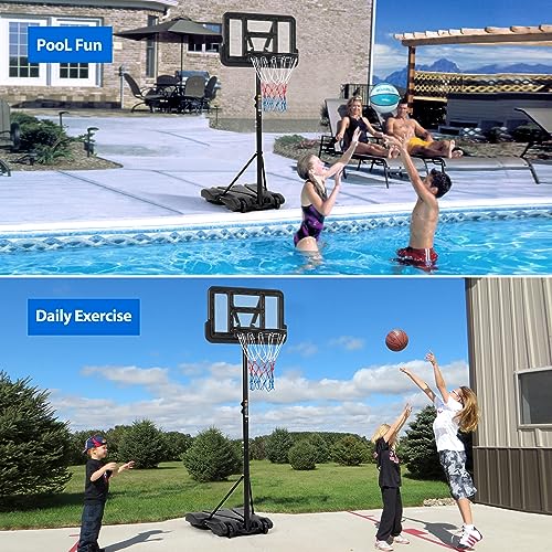 Kids Basketball Hoop, 5-7 ft Adjustable Height Portable Hoop with Wheels & Fillable Base - 28 Inch Shatterproof PC Backboard for Driveway, Backyard, Indoor & Outdoor Play