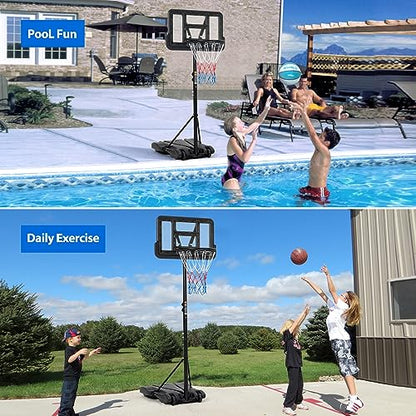 Kids Basketball Hoop, 5-7 ft Adjustable Height Portable Hoop with Wheels & Fillable Base - 28 Inch Shatterproof PC Backboard for Driveway, Backyard, Indoor & Outdoor Play
