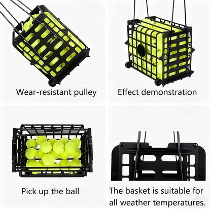 Portable Tennis Balls Hopper with Wheel - 75 Tennis Balls Capacity,Tennis Ball Retriever Basket Carrier Gatherer Picker Hopper Container ，Easy-Roll Design for Practice & Training