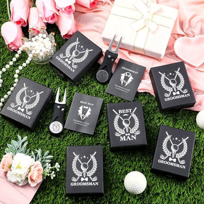 Seenelling 6 Sets Groomsmen Golf Proposal Gifts Box, Include Groomsman Divot Tool with Groomsman Golf Ball Marker, Thank You Card and Groomsmen Boxes for Wedding Groomsman Best Men Gifts Proposal Gift