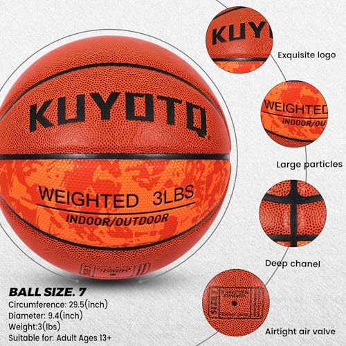 KUYOTQ 3LBS/3.3LBS/2.2LBS Weighted Heavy Training Basketball 29.5/28.5" in and Outdoor Improving Handling Dribbling Passing Rebounding Skill Composite Size 7/6 Weighted Training Basketball Equipment - color: Brown Weighted Basketball 3.0LBS/1.3KG, size: S