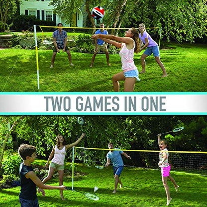Franklin Sports Volleyball + Badminton Combo Sets - Backyard + Beach Outdoor Volleyball + Badminton Net Set - Portable Badminton + Volleyball Net with Poles - Volleyball, Rackets + Birdies Included - style: Family