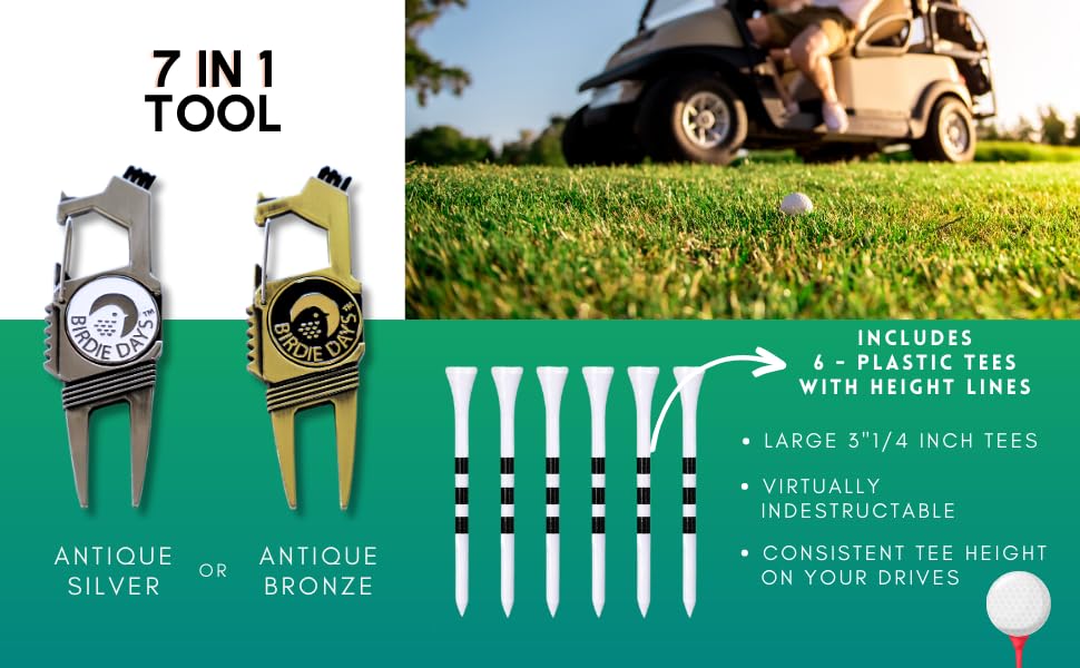 Ball Marker and Magnetic Divot Tool Gift Sets | Antique Silver or Brass Finish | 2 Markers | 1 Multi-Functional Golf Divot Repair | Bottle Opener | Groove Brush Cleaner | Premium Gift Box - color: Black Set