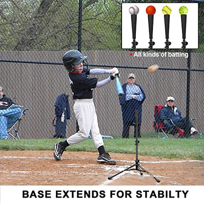Baseball Tee Batting Tee Softball Tee Portable Travel Hitting Tee,Easy Adjustable Height,Stable Tripod Stand - color: Black
