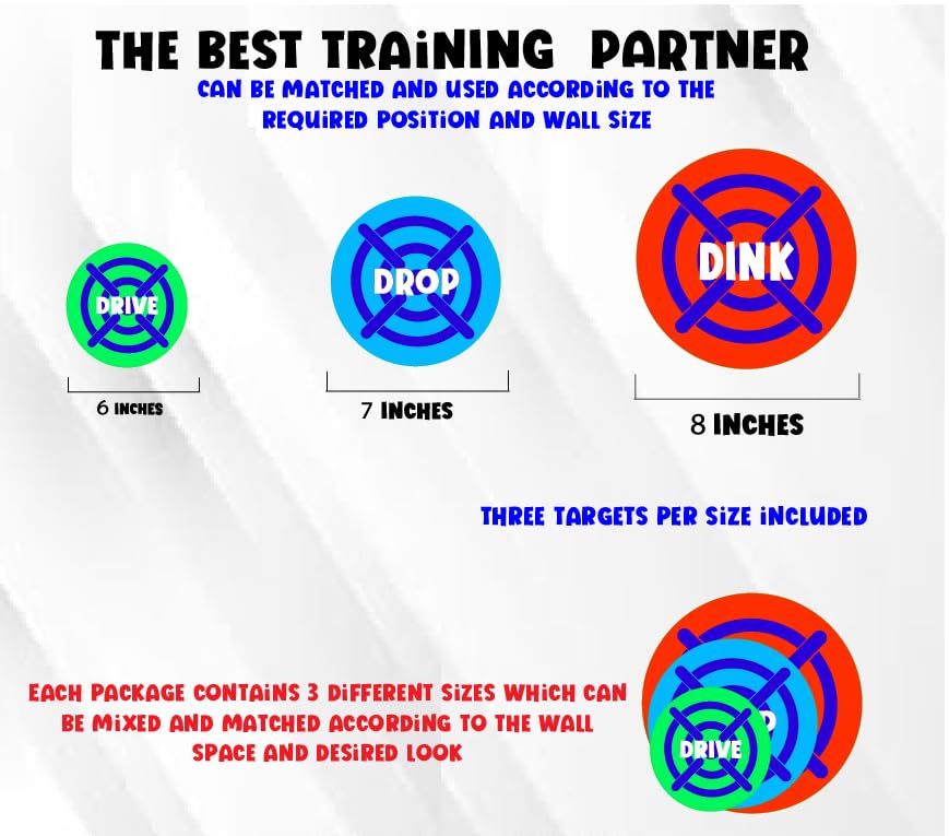 Pickleball Training: Wall-Mountable Vinyl Targets - Set of 3 Removable Adhesive Targets for Pickleball Skills Improvement