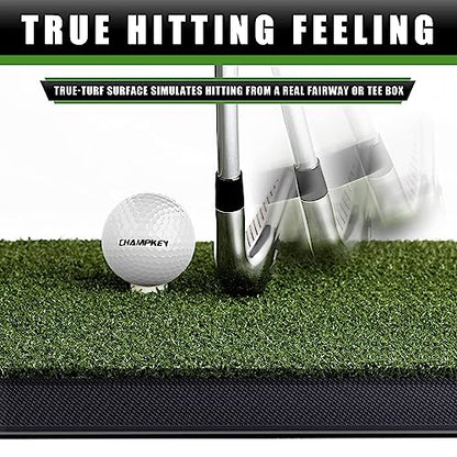 CHAMPKEY Premium Synthetic Turf Golf Hitting Mat | Heavy Duty Rubber Base Golf Practice Mat | Come with 1 Rubber Tee and 9 Plastic Tees