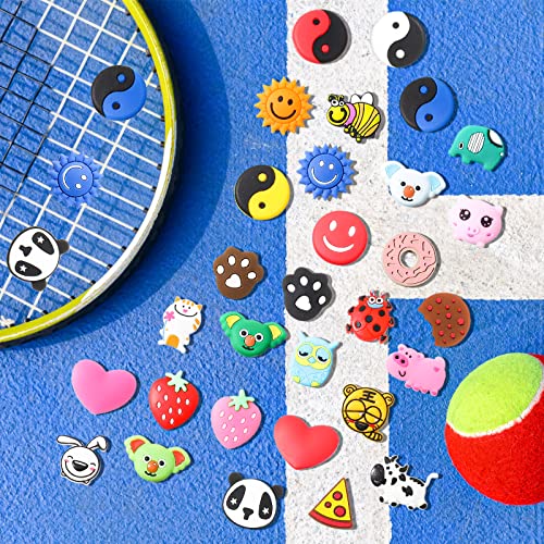 Leitee 30 Pcs Cute Tennis Dampener Funny Tennis Racket Vibration Racquet Dampener Soft Silicone for Sport Gift, Assorted Designs