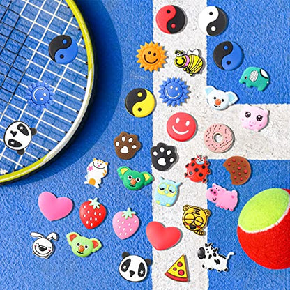 Leitee 30 Pcs Cute Tennis Dampener Funny Tennis Racket Vibration Racquet Dampener Soft Silicone for Sport Gift, Assorted Designs