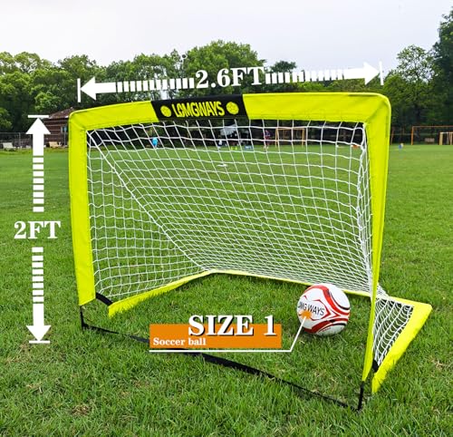 LOMGWAYS Soccer Goal – Foldable Frame Net for Kids + Youth – Indoor + Outdoor Soccer Goal with Carry Bag – Easy Set up – Multiple Sizes for Practice & Games - size: 2x2.6FT(Size 1 Ball)Green