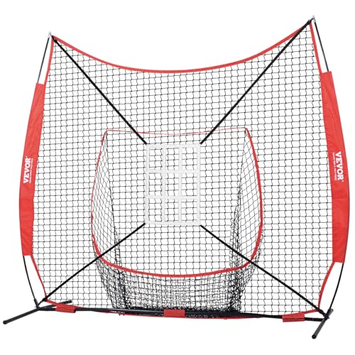 VEVOR Softball Practice Net, Portable Baseball Training Net for Hitting, Batting, Catching, Pitching - Backstop Equipment with Bow Frame, Carry Bag, Strike Zone, Batting Tee