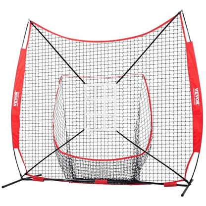VEVOR Softball Practice Net, Portable Baseball Training Net for Hitting, Batting, Catching, Pitching - Backstop Equipment with Bow Frame, Carry Bag, Strike Zone, Batting Tee