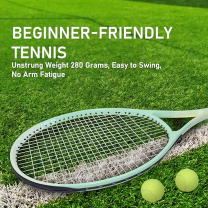 27 Inch Adult Tennis Racket Set, Pre-Strung Beginners Tennis Racquet, Lightweight and Recreational Aluminum Rackets with Overgrip, Tennis Balls and Tennis Bag for Men Women - color: Light Green