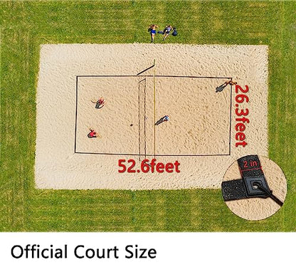 OMSORG 2-in-1 Beach Volleyball Lines, Heavy Duty Volleyball Boundary Lines with Reinforced Corners, Fit for Sand Backyard Grass 2 inch, Official Court Size 26.3' X 52.6'