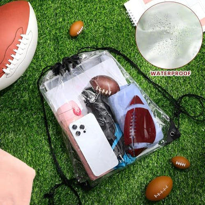 Cholemy 12 Pcs Clear Football Drawstring Bags Drawstring Backpack 17 x 13 Inch Football Gift Bags Goodie Bags Party Favor Bags Waterproof Plastic Sports Gym Bags for Football Sports Events Stadium - style: Football Style