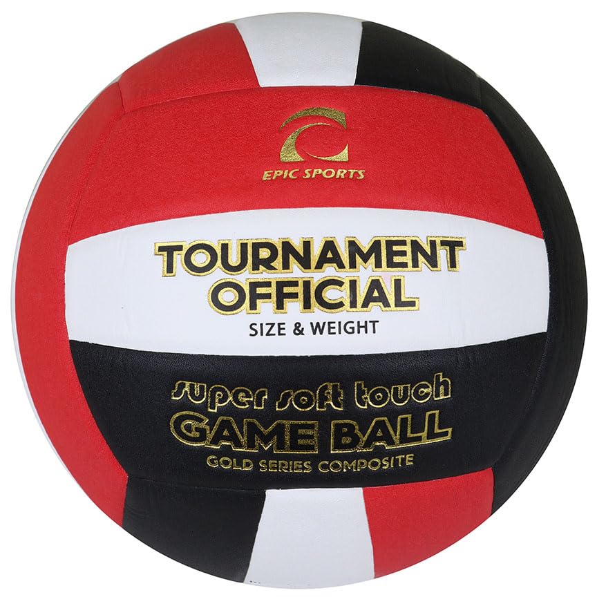 Epic Gold Series Tournament Official Game Volleyball (24-Colors Available) - color: SCARLET/WHITE/BLACK