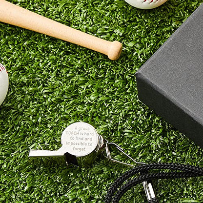 Flutesan Baseball Coach Whistle Basketball Coach Gift Volleyball Football Soccer Stainless Steel Whistle with Gift Box Personalized Coach Whistle with Lanyard Engraved Whistle for Referee Gift