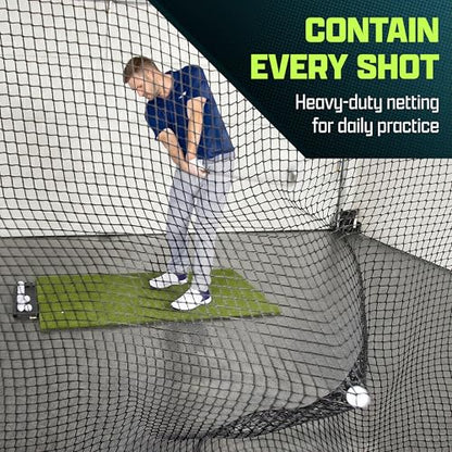 GoSports Golf Netting – Heavy Duty Golf Practice Net for Backyard Driving Range, Golf Simulator & Hitting Cage – Bulk Golf Netting for Indoor & Outdoor Use – 10 ft, 15 ft, 20 ft