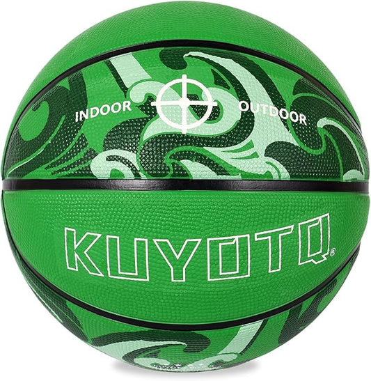 KUYOTQ Kids Toddler Youth Adult Size (3~7) Basketball Thickened Rubber or Leather Small Mini Basketball Soft Touch in & Outdoor Wear Resistant Basketball for Boys Girls Basketball Gifts (Deflated) - color: Green-Wave Thickened Rubber, size: 3 Toddlers & K