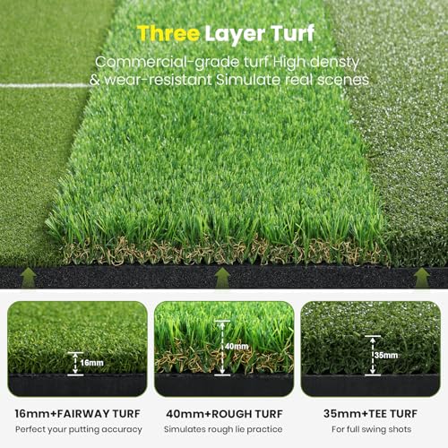5x4ft & 6x4ft Extra Large Golf Hitting Mat, 26mm Thick Tri-Turf Golf Practice Mat for Indoor Outdoor Training, 3-in-1 Professional Golf Turf for Driving, Chipping & Swinging, Gifts for Him Men Women