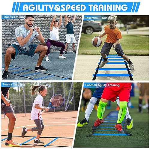Soccer Speed Agility Training Set - 20FT Agility Ladder 12/16 Sports Cones and Soccer Kick Trainer Football Training Equipment Footwork Drills for Youth and Adults