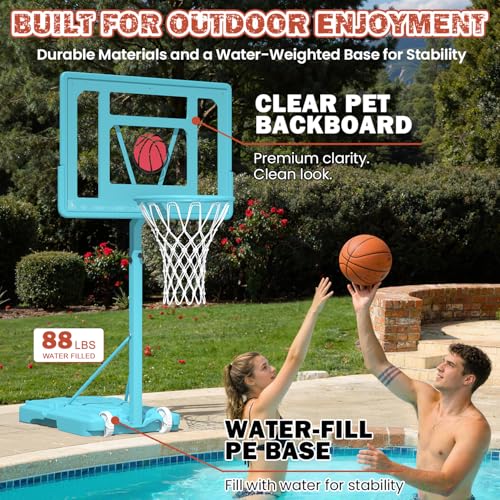 32“x23” Pool Basketball Hoop, 3.1FT-4.1FT Height Adjustable Poolside Basketball Hoop,Include Air Pump,Basketball, Made for Teens, Adults, Blue - color: Blue, size: 3.1-4.1FT