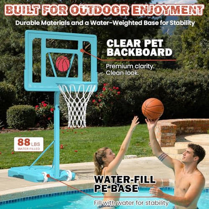 32“x23” Pool Basketball Hoop, 3.1FT-4.1FT Height Adjustable Poolside Basketball Hoop,Include Air Pump,Basketball, Made for Teens, Adults, Blue - color: Blue, size: 3.1-4.1FT