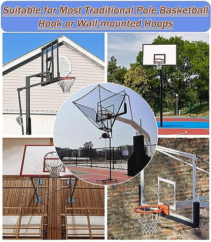 Movable Automatic Basketball Net Rebounder, 180° Rotating Shooting Practice Attachment Return Net - Adjustable Height, for Traditional Pole & Wall Mounted Hoops, Indoor Outdoor