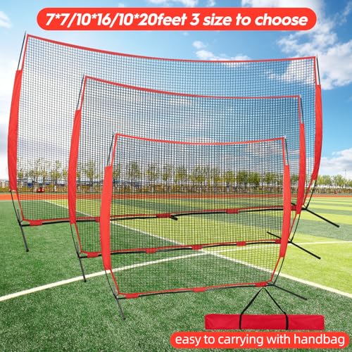 7x7ft /10x16ft /10x20ft Portable Sport Net with Handbag and 12 Ground Nails. Stable Backstop Net for Softball, Lacrosse, Soccer, Baseball. Ball Stop Equipment for Backyard Garden Training（Only Block） - size: Red 7x7 ft