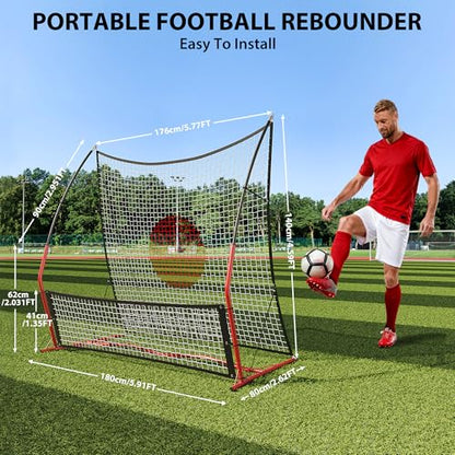 GAOMON Soccer Rebounder, 2-in-1 Soccer Rebound Net Easy Setup, 6'x4.6' Large Net & 6'x16 Small Bounce Back Nets, for Outdoor Soccer Practice Team Volley Passing Solo Training