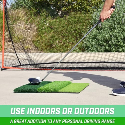 GoSports Tri-Turf XL Golf Hitting Mat – 24x24 in Golf Practice Mat for Indoor/Outdoor Training, Fairway Rough Tee Turf, Portable Golf Mat for Backyard, Garage & Golf Simulator Use
