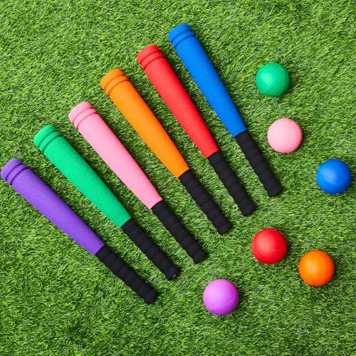 Seenelling 6 Set Foam Baseball Bat Set Including 6 Bats and 6 PE Equipment for Elementary School Foam Baseball Bat for Safety Play