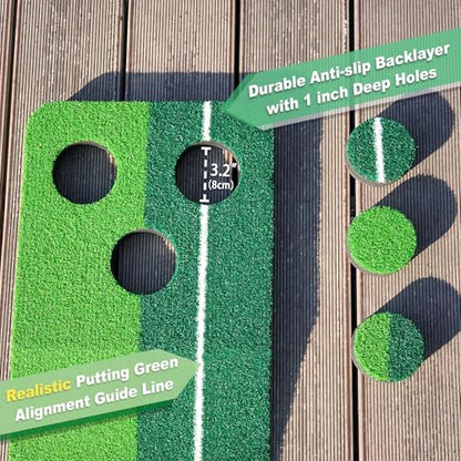 SENSECLUB Indoor Putting Green, Foldable Putting Mat Golf Game Set, Golf Gifts for Men with Ball-Collect System - style: Green 3 caps