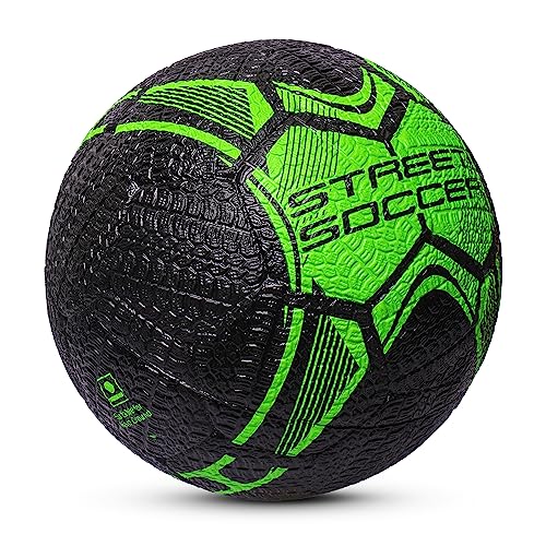 Vector X Street Soccer Rubber Moulded Indoor/Outdoor Water-Resistant Football with Butyl Bladder, Black-Green, Size 5, Suitable for Match and Training for Adults 15+ Years