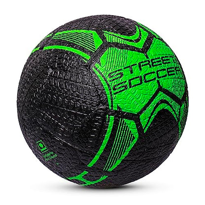 Vector X Street Soccer Rubber Moulded Indoor/Outdoor Water-Resistant Football with Butyl Bladder, Black-Green, Size 5, Suitable for Match and Training for Adults 15+ Years