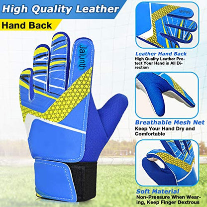 Jalunth Goalkeeper Goalie Soccer Gloves Kids Youth Goal Keeper Field Player Glove Boys Girls Embossed Anti-Slip Latex Palm Soft Pu Hand Back - color: Blue, size: Szie 9 Suitable for Adult Size S-M