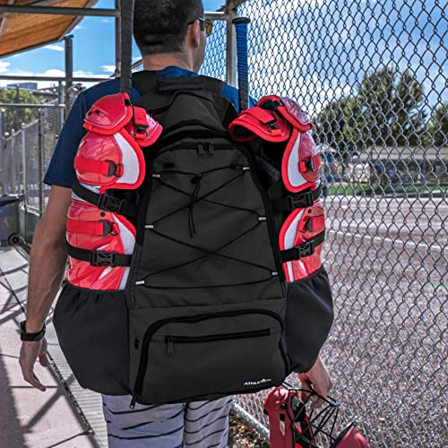 Athletico Dominator Baseball Bag - Softball Bat Bag with Shoes Compartment for Youth, Boys and Adult, Lightweight Baseball Bag with Fence Hook Hold TBall Bat, Batting Mitten, Helmet, Caps, Teeball Gear - color: Black